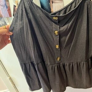 American Eagle Gray Soft Knit Button Front Babydoll Tank Top Peplum Casual XXL